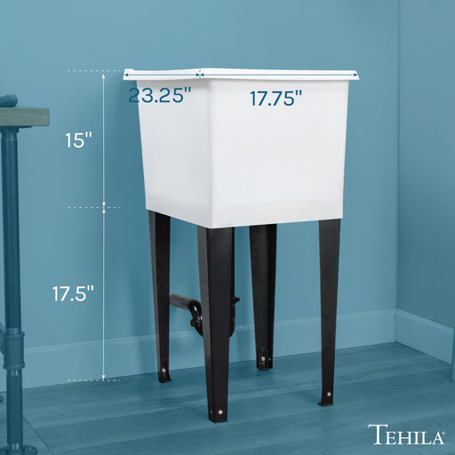 Tehila Space Saver Freestanding White Utility Sink - Sweatfully