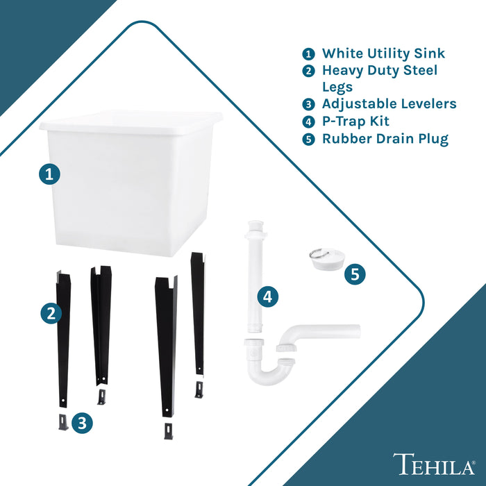 Tehila Space Saver Freestanding White Utility Sink - Sweatfully