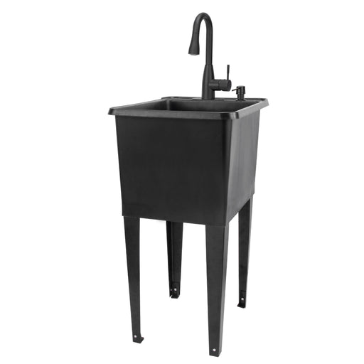 Tehila Space Saver Freestanding Black Utility Sink with Black Finish Low-Profile Pull-Down Faucet - Sweatfully