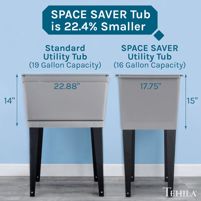 Tehila Space Saver Freestanding Grey Utility Sink with Black Finish Low-Profile Pull-Down Faucet - Sweatfully