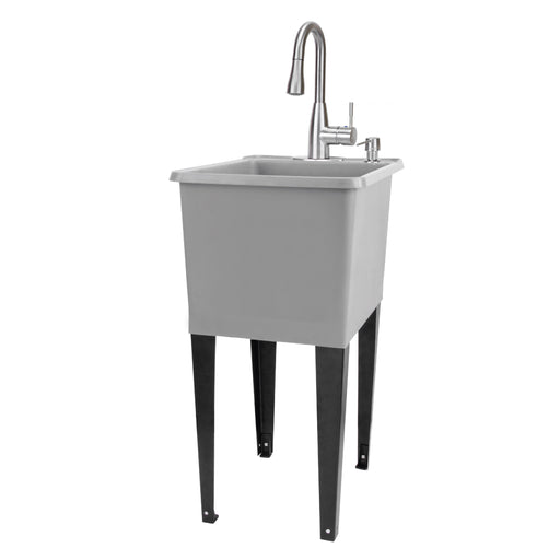 Tehila Space Saver Freestanding Grey Utility Sink with Stainless Steel Finish Low-Profile Pull-Down Faucet - Sweatfully