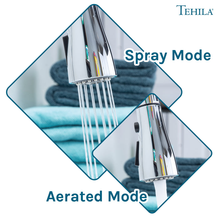 Tehila Space Saver Freestanding White Utility Sink with Chrome Finish Low-Profile Pull-Down Faucet - Sweatfully