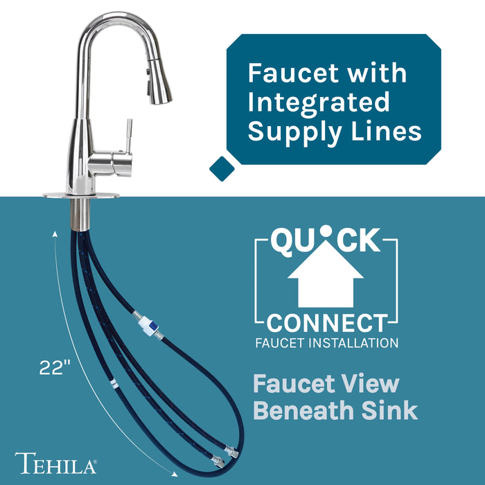 Tehila Space Saver Freestanding White Utility Sink with Chrome Finish Low-Profile Pull-Down Faucet - Sweatfully