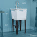 Tehila Space Saver Freestanding White Utility Sink with Stainless Steel Finish Low-Profile Pull-Down Faucet - Sweatfully