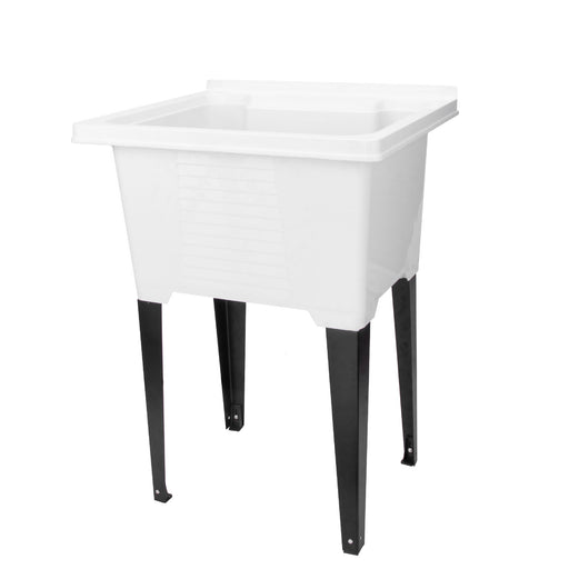 Tehila Luxe Freestanding White Utility Sink with Drainage Kit, No Supply Lines, No Strainer Basket - Sweatfully