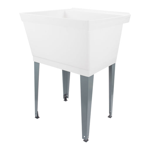 Tehila Standard Freestanding White Utility Sink with Grey Legs, Water Supply Lines Included - Sweatfully