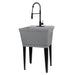 Tehila Standard Freestanding Grey Utility Sink with Black Finish High-Arc Coil Pull-Down Faucet - Sweatfully
