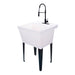 Tehila Standard Freestanding White Utility Sink with Black Finish High-Arc Coil Pull-Down Faucet - Sweatfully