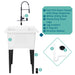 Tehila Luxe Freestanding White Utility Sink with Black Finish High-Arc Coil Pull-Down Faucet - Sweatfully