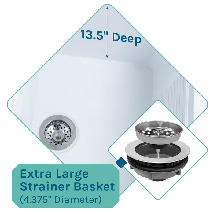 Tehila Luxe Freestanding White Utility Sink with Stainless Steel Finish High-Arc Coil Pull-Down Faucet - Sweatfully