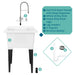 Tehila Luxe Freestanding White Utility Sink with Stainless Steel Finish High-Arc Coil Pull-Down Faucet - Sweatfully