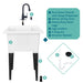 Tehila Luxe Freestanding White Utility Sink with Black Finish Low-Profile Pull-Down Faucet - Sweatfully