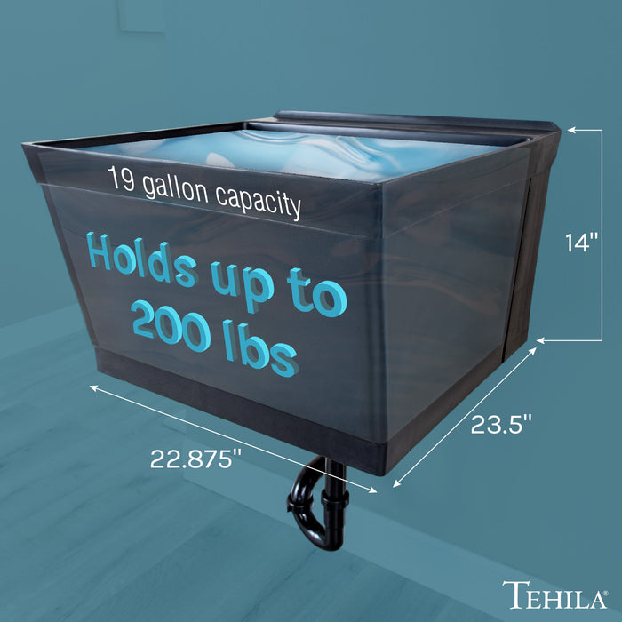 Tehila Standard Wall-Mounted Black Utility Sink, Water Supply Lines Included - Sweatfully