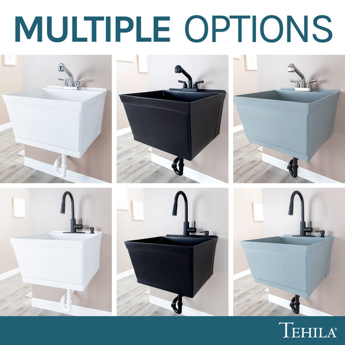 Tehila Standard Wall-Mounted Black Utility Sink, Water Supply Lines Included - Sweatfully