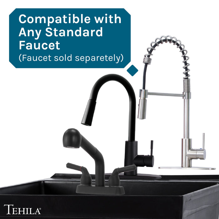 Tehila Standard Wall-Mounted Black Utility Sink, Water Supply Lines Included - Sweatfully