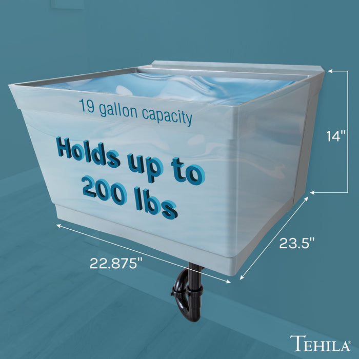 Tehila Standard Wall-Mounted Grey Utility Sink, Water Supply Lines Included - Sweatfully