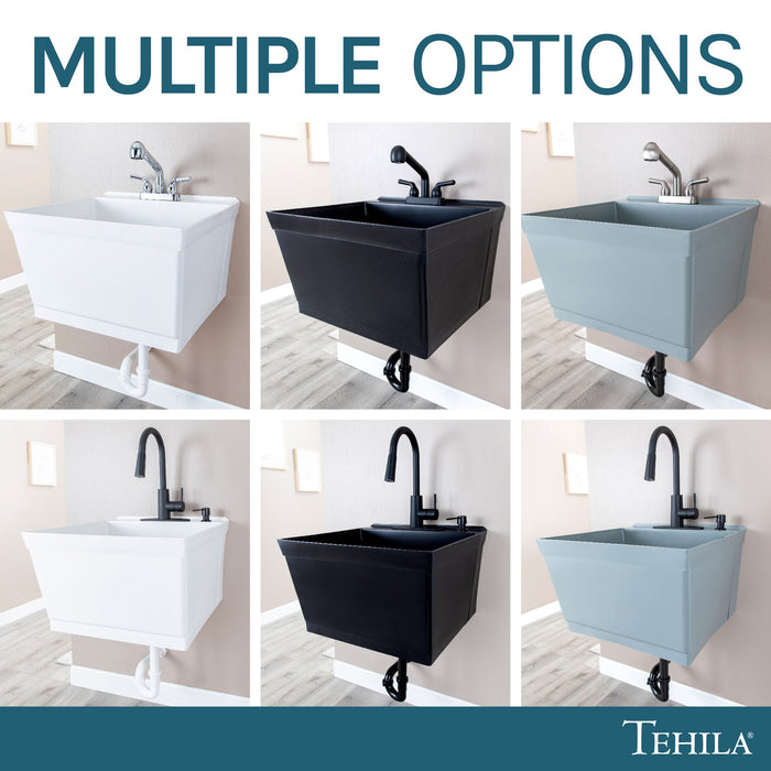 Tehila Standard Wall-Mounted Grey Utility Sink, Water Supply Lines Included - Sweatfully