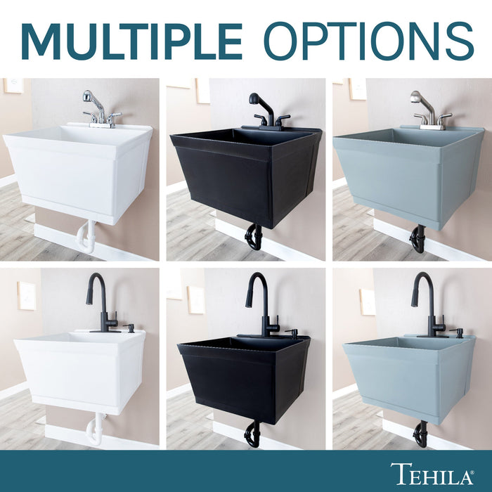 Tehila Standard Wall-Mounted White Utility Sink, Water Supply Lines Included - Sweatfully