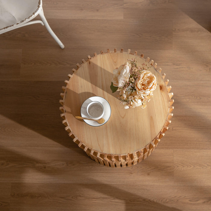 Retro Fashion Style Cylindrical MDF Coffee Table with Vertical Texture Relief Design, Suitable for Living Room, Office and Dining Room - Sweatfully