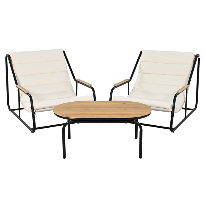 Outdoor Chaise Lounge Chairs Set of 3 with Acacia Side Table, Pool Lounge Chairs for Lawn, Deck, Beach - Sweatfully