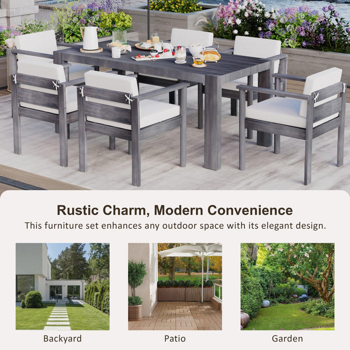 Outdoor 7-Piece Patio Table and Chairs Set for 6 with 72.8" Rectangle Table, Removable Cushions for Backyard, Garden, Poolside - Sweatfully