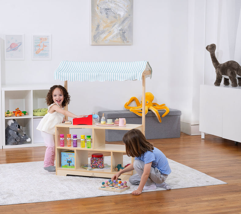 Holly Wooden Market Stand – Kids’ Pretend Play Shop & Display Shelf - Sweatfully