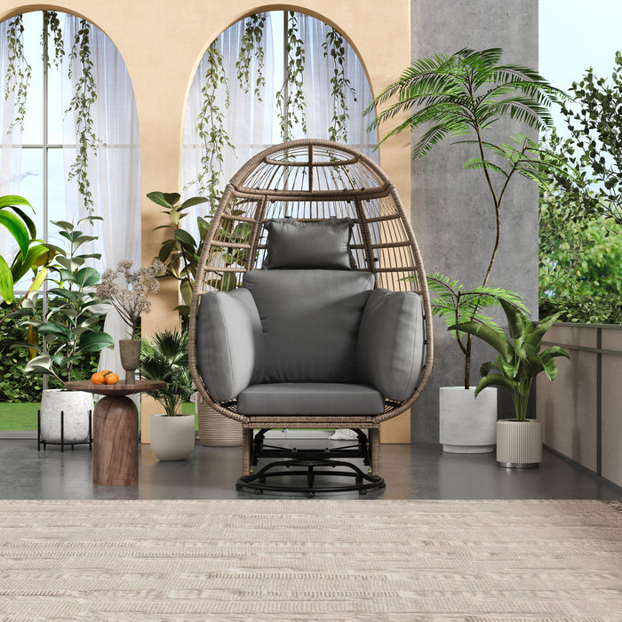 Outdoor Swivel Chair with Cushions, Rattan Egg Patio Chair with Rocking Function for Balcony, Poolside and Garden - Sweatfully