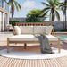Outdoor Daybed, Patio Daybed with Four Pillows, Wooden Outdoor Bed with Curved Armrests for Poolside, Backyard, Garden - Sweatfully