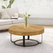 31.5" Modern round coffee table Wooden carving pattern coffee table with metal legs for living room reception room office Golden - Sweatfully