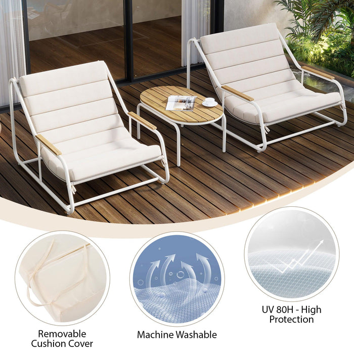 Outdoor Chaise Lounge Chairs Set of 3 with Acacia Side Table, Pool Lounge Chairs for Lawn, Deck, Beach - Sweatfully