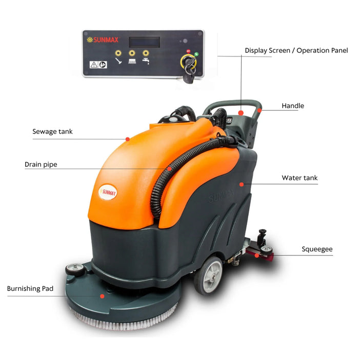 RT50 22" Walk-behind Commercial Floor Scrubber Dryer Machine, 30,000 sqft/h Cleaning Efficiency, 14.5-Gal Sewage Tank - Sweatfully