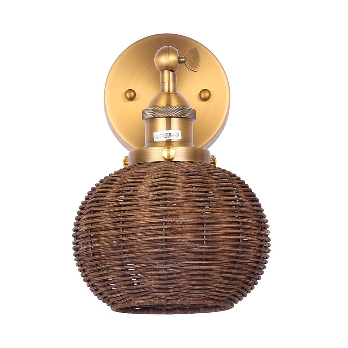 1-Light Traditional Rattan Golden Wall Sconce Light - Sweatfully