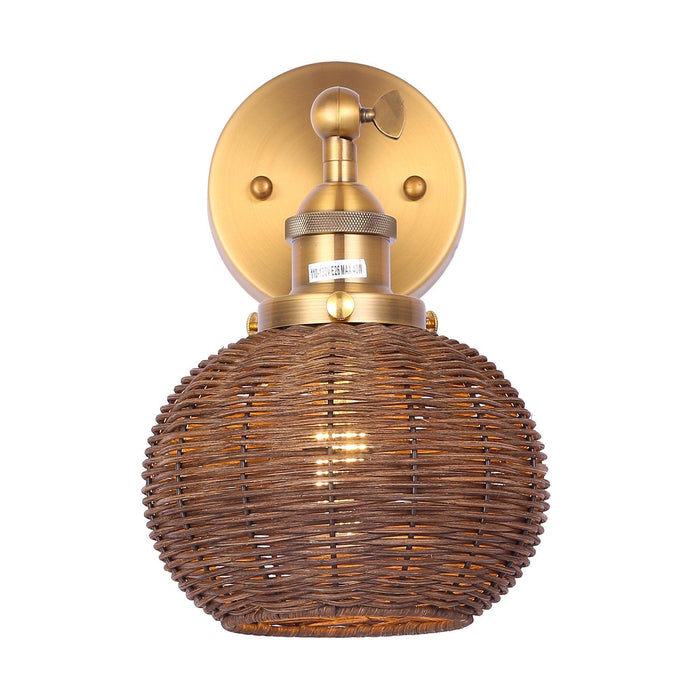 1-Light Traditional Rattan Golden Wall Sconce Light - Sweatfully