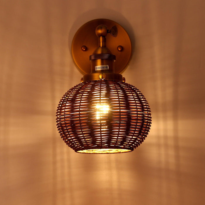 1-Light Traditional Rattan Golden Wall Sconce Light - Sweatfully