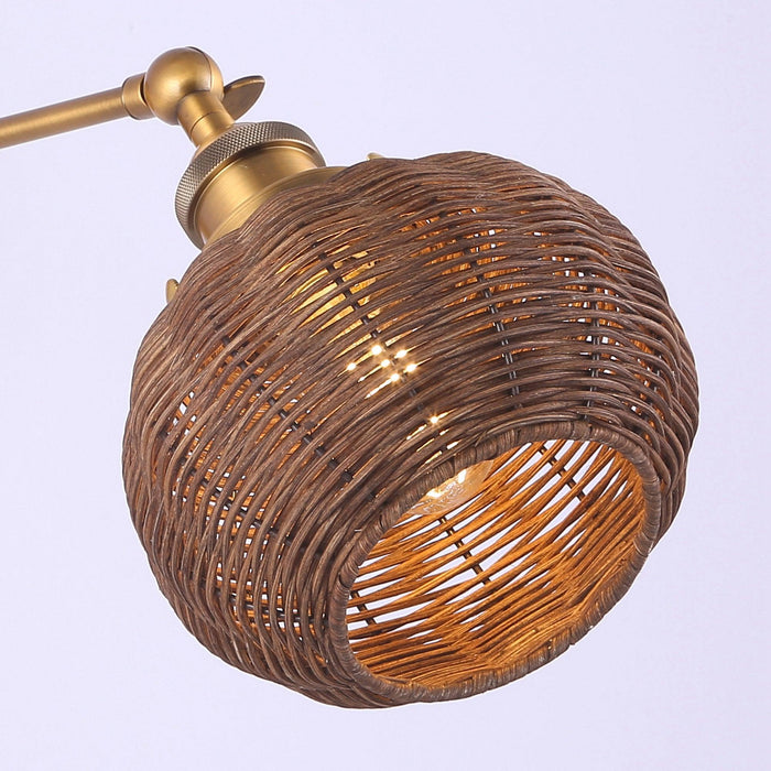 1-Light Traditional Rattan Golden Wall Sconce Light - Sweatfully