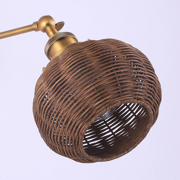 1-Light Traditional Rattan Golden Wall Sconce Light - Sweatfully