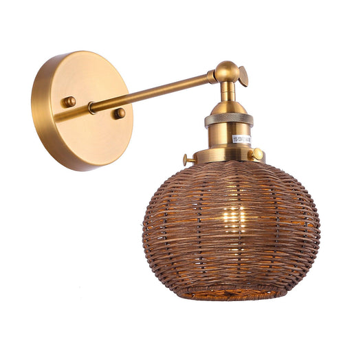 1-Light Traditional Rattan Golden Wall Sconce Light - Sweatfully