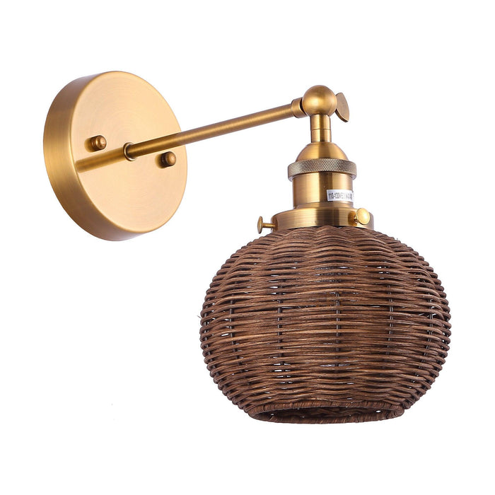 1-Light Traditional Rattan Golden Wall Sconce Light - Sweatfully