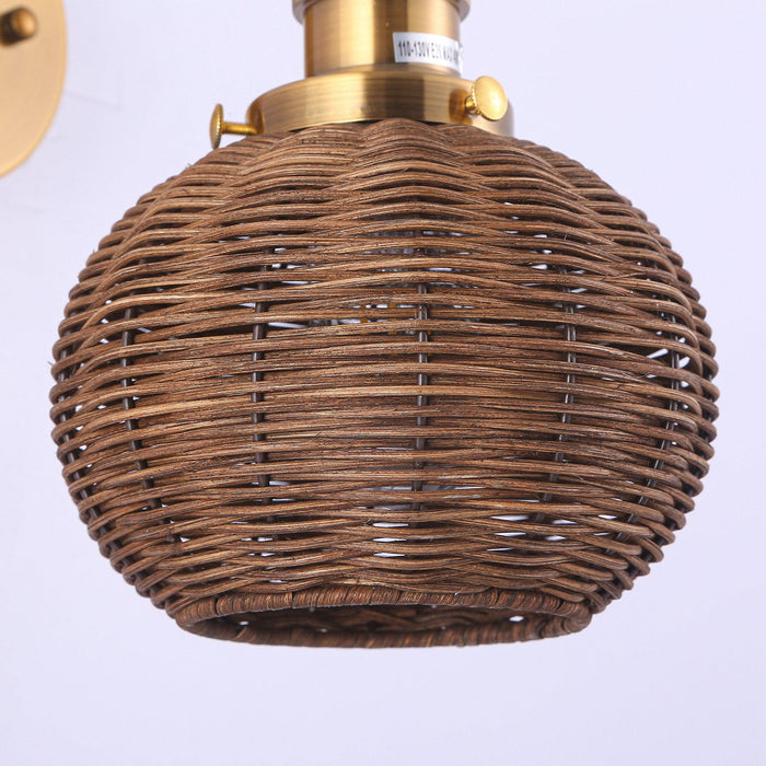 1-Light Traditional Rattan Golden Wall Sconce Light - Sweatfully