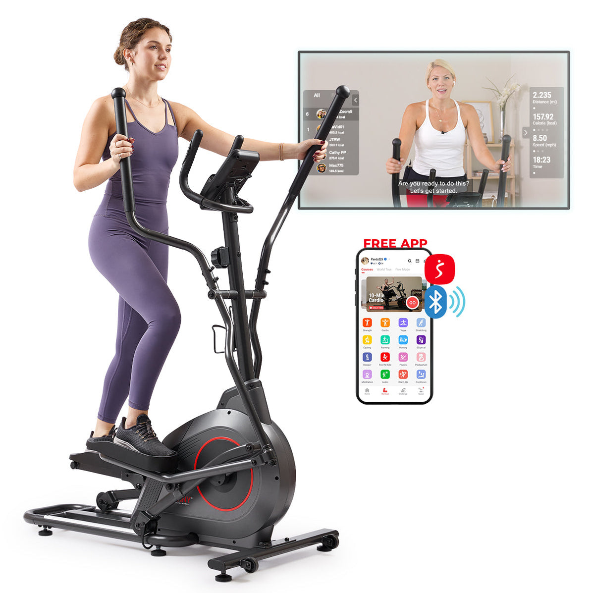 Sunny Health & Fitness Pro Smart Magnetic Elliptical Trainer with 16 I