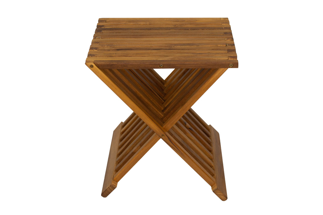 Winchester Teak Shower and Bath Folding Stool with Horizontal Slats - Sweatfully
