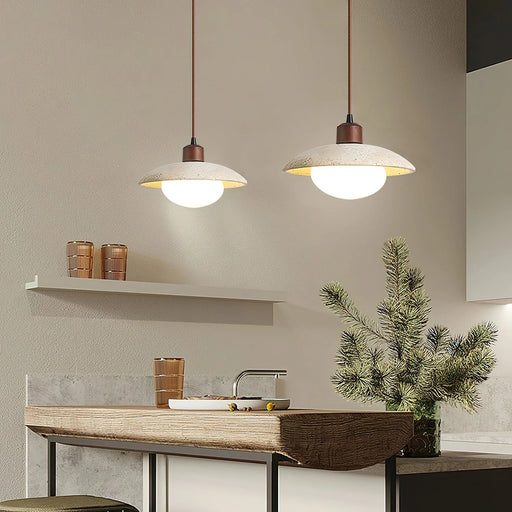 Travertine Glass Noah Disc Pendant Lamp - Sweatfully