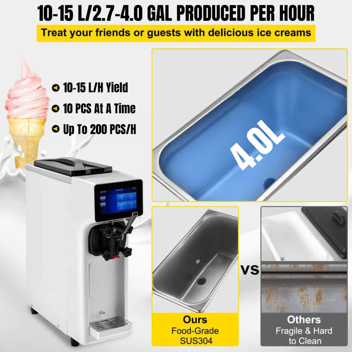 1000W Commercial Home Soft Serve Frozen Yogurt Ice Cream Maker Machine, 4.0L (SAK83425) - Sweatfully