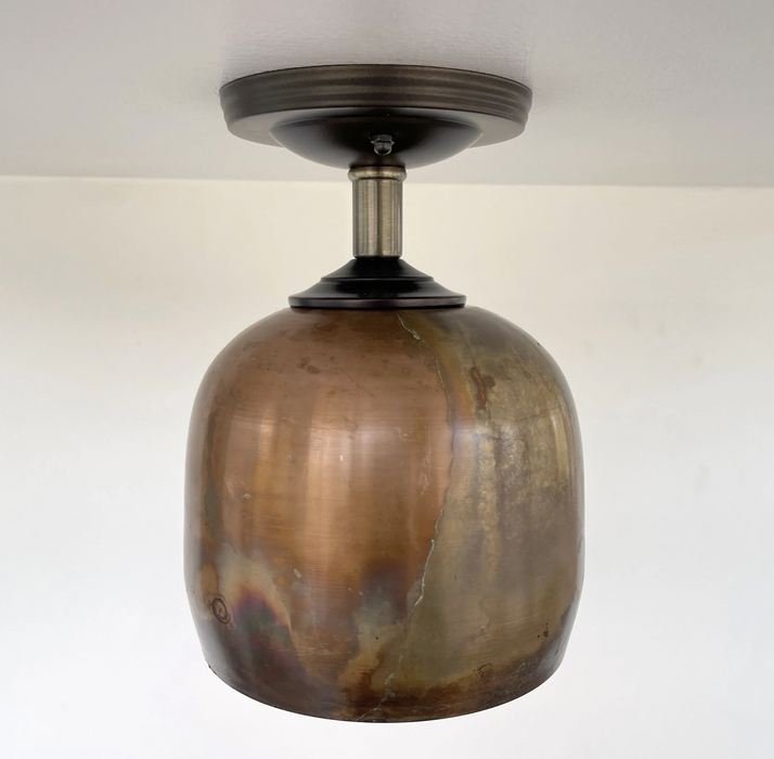 DOME BURNISHED COPPER Ceiling Light Rustic Farmhouse - Sweatfully