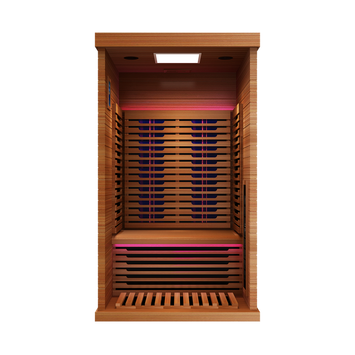 Peak Saunas Rainier 1-Person Indoor Full Spectrum Infrared Sauna with XL Medical-Grade Red Light Therapy & Smart WiFi App Control - Sweatfully