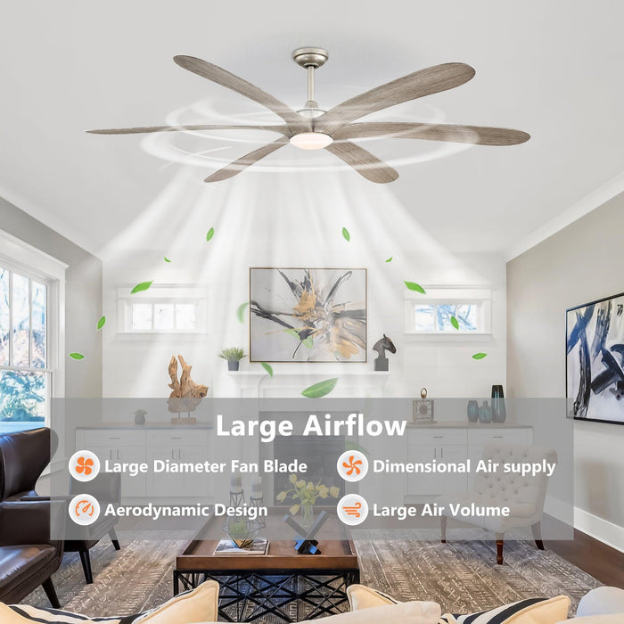 72" Jaydn Farmhouse Satin Nickel DC Motor Downrod Mount Reversible Ceiling Fan with Lighting and Remote Control - Sweatfully