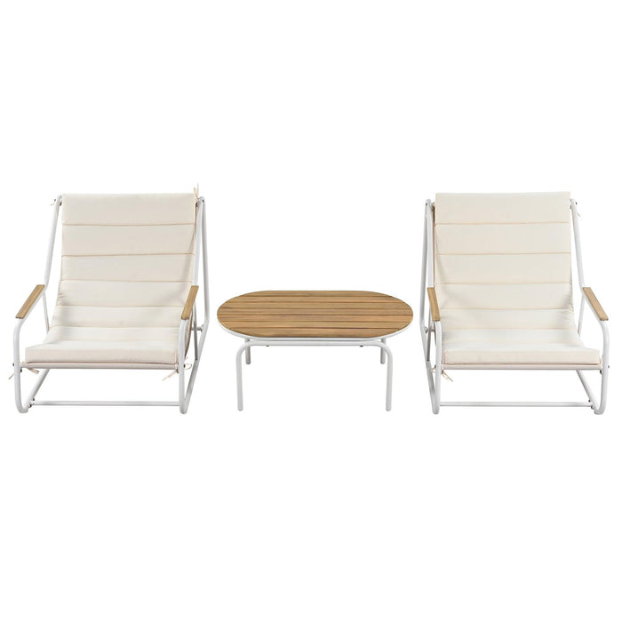 Outdoor Chaise Lounge Chairs Set of 3 with Acacia Side Table, Pool Lounge Chairs for Lawn, Deck, Beach - Sweatfully