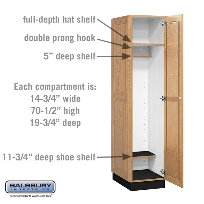Salsbury 16" Wide Single Tier Solid Oak Executive Wood Locker - 1 Wide - 6 Feet High - 21 Inches Deep - Light Oak - Sweatfully