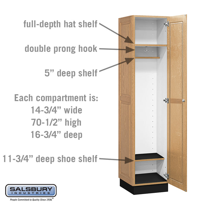 Salsbury 16" Wide Single Tier Solid Oak Executive Wood Locker - 1 Wide - 6 Feet High - 18 Inches Deep - Light Oak - Sweatfully