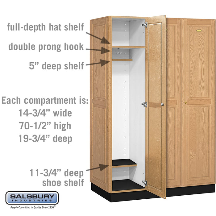 Salsbury 16" Wide Single Tier Solid Oak Executive Wood Locker - 3 Wide - 6 Feet High - 21 Inches Deep - Light Oak - Sweatfully